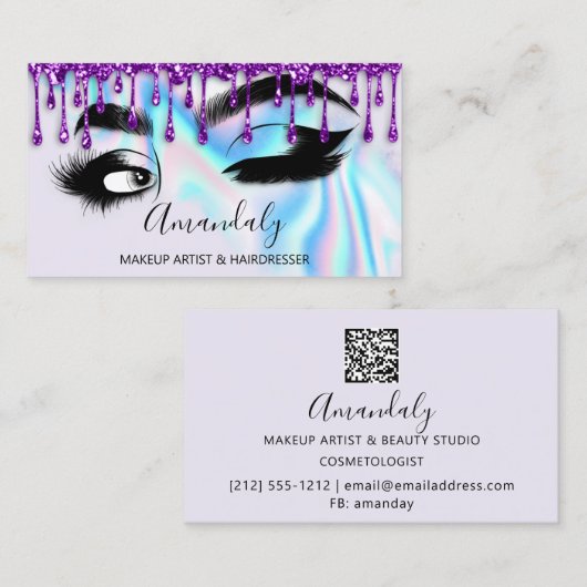 Makeup Eyelashes Brow QR CODE Logo Holograph Tropf Visitenkarte (Vorne/Hinten)