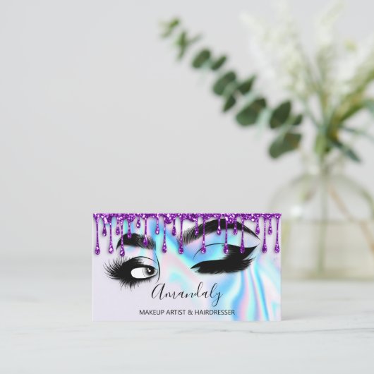 Makeup Eyelashes Brow QR CODE Logo Holograph Tropf Visitenkarte (Stehend Vorderseite)