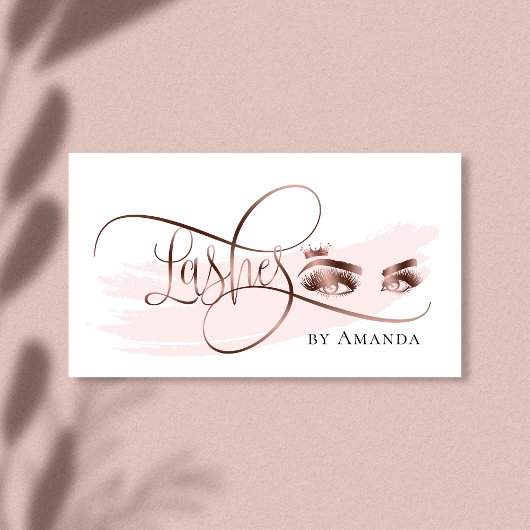 Makeup Eyes Crown Lashes Rose Gold Business Card Visitenkarte
