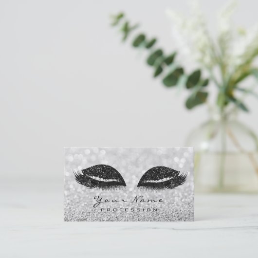 Makeup Eyes Lashes Extension Glitzer Grau Schwarz Visitenkarte (Stehend Vorderseite)