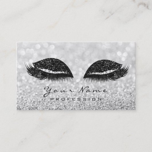 Makeup Eyes Lashes Extension Glitzer Grau Schwarz Visitenkarte (Vorderseite)