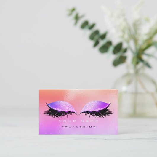 Makeup Eyes Lashes Glitzer Glass Pink Ombre Miami Visitenkarte (Stehend Vorderseite)