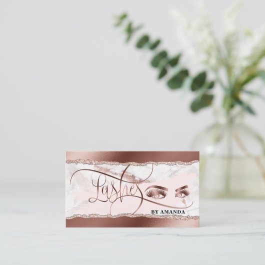 Makeup Eyes Lashes Rose Gold Marmorpapier Visitenkarte (Stehend Vorderseite)