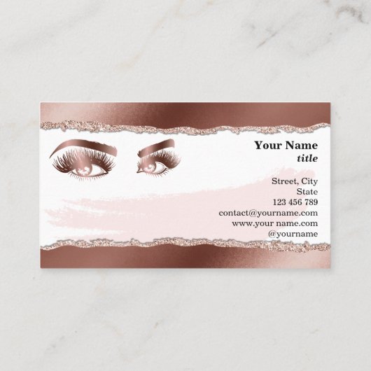 Makeup Eyes Lashes Rose Gold Marmorpapier Visitenkarte (Rückseite)