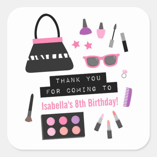 Makeup Fashion Show Birthday Party Deco Stickers (Vorderseite)