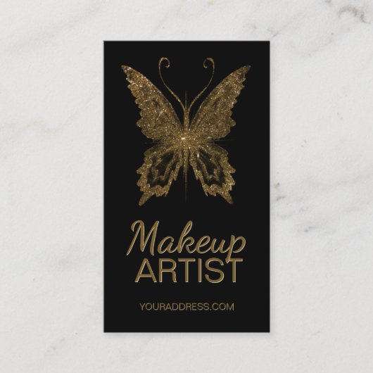 Makeup Glitzer Imitats Gold Foil Butterfly Schwarz Visitenkarte (Vorderseite)