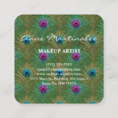 Makeup Glitzer Peacock Feathers Green Quadratische Visitenkarte (Rückseite)