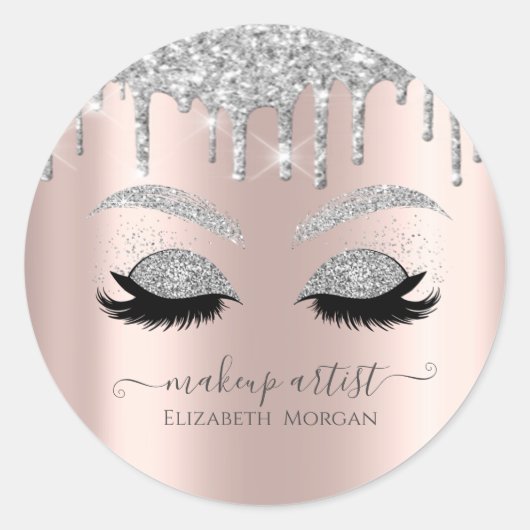 Makeup Glitzer Tropfen Imitate Lashes Rose Gold Runder Aufkleber (Vorderseite)