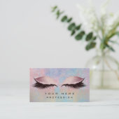Makeup Gold Blush Pink Blue Eyes Lashes Glitzer Visitenkarte (Stehend Vorderseite)