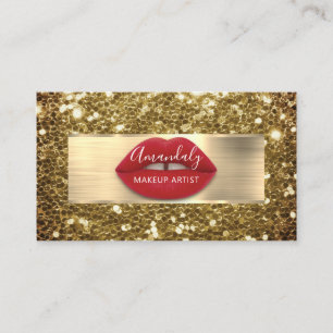 Makeup Gold Glitzer QR Code Logo Red Lips Business Visitenkarte