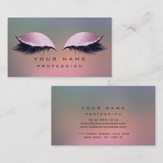 Makeup Gray Ombre Pink Glass Eyes Lashes Glitzer Visitenkarte (Vorne/Hinten)