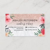 Makeup Haar Blumenmarmor Rose Gold Glitzer Visitenkarte (Rückseite)