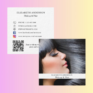 Makeup Haar Foto QR Code Social Media Premium Quadratische Visitenkarte