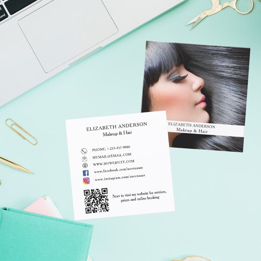 Makeup Haar Foto QR Code Social Media Quadratische Visitenkarte
