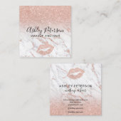 Makeup Haar Marmor Rose Gold Glitzer Lippen Quadratische Visitenkarte (Vorne/Hinten)