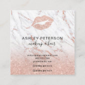 Makeup Haar Marmor Rose Gold Glitzer Lippen Quadratische Visitenkarte (Rückseite)