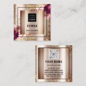 Makeup Haar Schönheitslogo QR CODE Rose Goldrahmen Quadratische Visitenkarte (Vorne/Hinten)