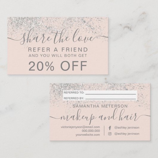 Makeup Haar silber Glitzer rot teilen Liebe Empfehlungskarte (Vorne/Hinten)