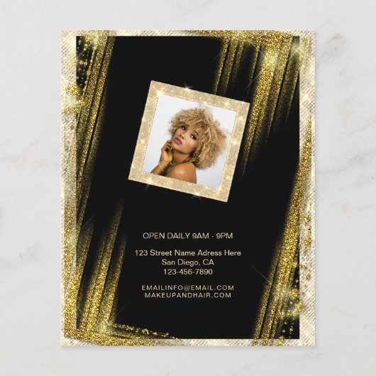 Makeup Haare Salon Custom Foto Black Gold Einzigar Flyer (Hinten)