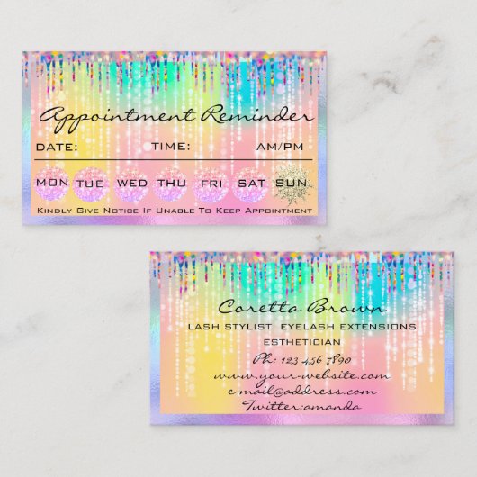 Makeup Hair Ernennung Erinnerung Holograph Rainbow Visitenkarte (Vorne/Hinten)