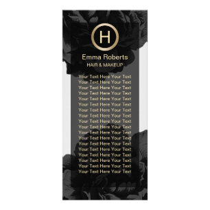 Makeup & Hair Modern Monogram Black & Gold Floral Werbekarte