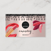 Makeup Hair Red Lipstick Silver Foto QRCode Gloss Visitenkarte (Vorderseite)