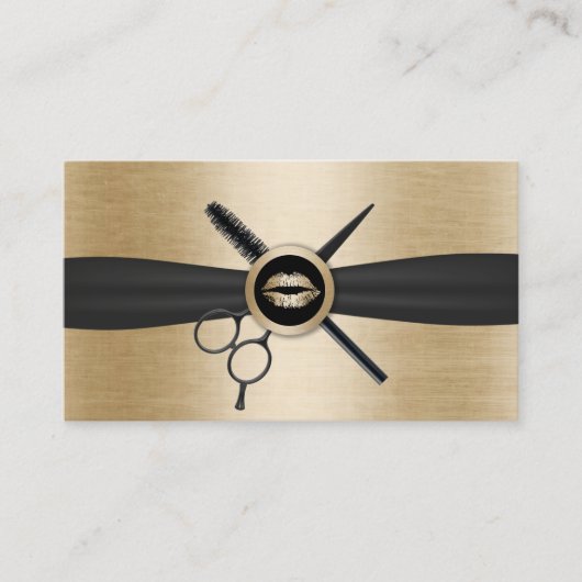 Makeup & Hair Stylist Gold Liften Modernes Schwarz Visitenkarte (Vorderseite)