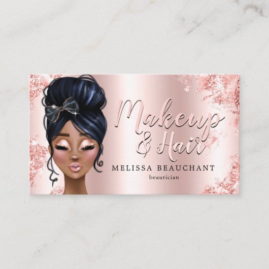 Makeup HairStylist Glitter Rose Gold Referral Card (Vorderseite)