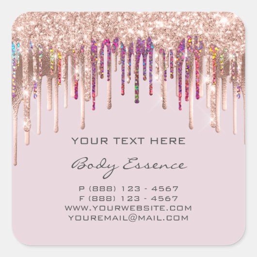 Makeup Holograph Tropfen Rose Produkt rosa Quadratischer Aufkleber (Vorderseite)
