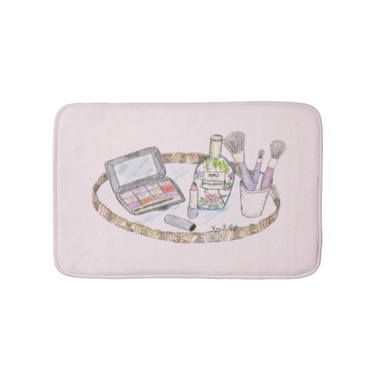 Makeup Illustration Antique Makeup Tray Mode Badematte (Vorderseite)