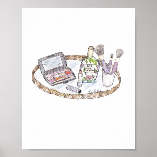 Makeup Illustration Antique Makeup Tray Mode Poster (Vorne)