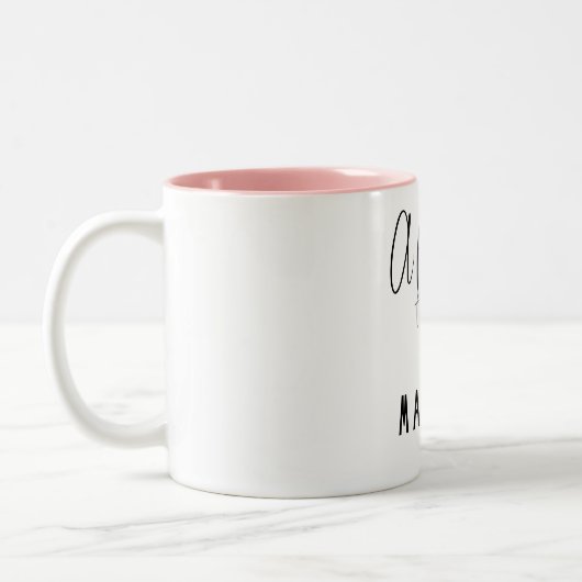 Makeup, immer über Makeup nachdenken Zweifarbige Tasse (Links)