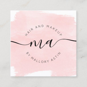 Makeup-Initialen Logo modern rosa Wasserfarbe Quadratische Visitenkarte