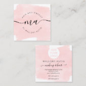 Makeup-Initialen-Logo, moderne rosa Aquarellfarbe Quadratische Visitenkarte (Vorne/Hinten)