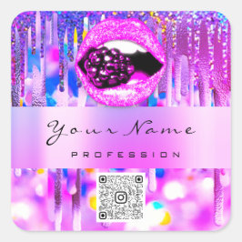 Makeup Kiss Lip Holograph Tropfen Berry QRCODE LOG Quadratischer Aufkleber