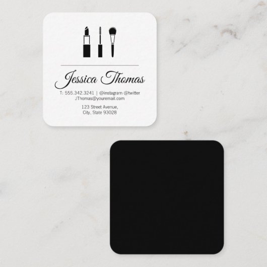 Makeup-Kit (schwarz / weiß) Quadratische Visitenkarte (Vorne/Hinten)