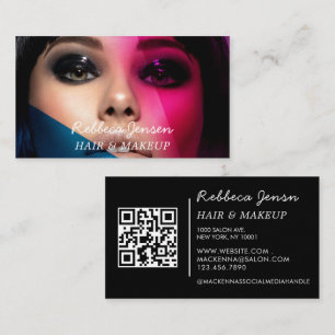 Makeup Künstler Haar Foto fett Skript Pink blau QR Visitenkarte