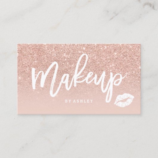 Makeup Künstler Lips Typografie rot Rose Gold Visitenkarte (Vorderseite)