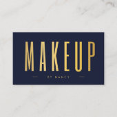 Makeup Künstler QR-Code und Logo Navy & Gold Visitenkarte (Vorderseite)