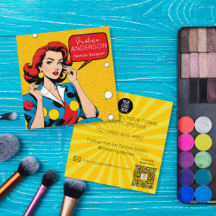 Makeup Künstlerin Retro Pop Art Lady Frau Wow Quadratische Visitenkarte