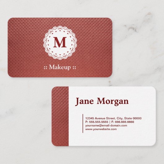 Makeup Lace Monogram Maroon Visitenkarte (Vorne/Hinten)