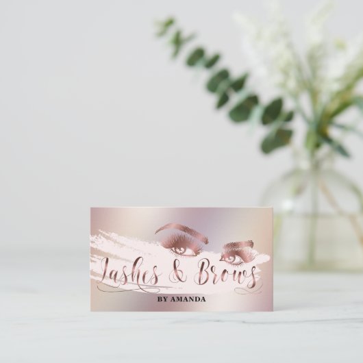 Makeup Lash Eyebrow Eyes Lashes Rose Gold Visitenkarte (Stehend Vorderseite)