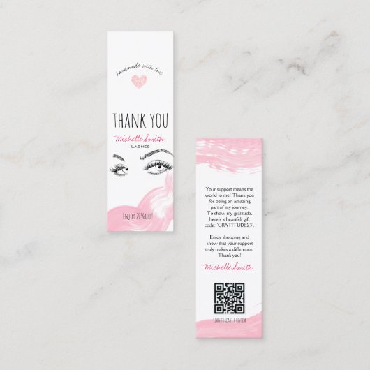 Makeup Lashes Brow Pink Danke Qr Code Discount Mini Visitenkarte (Vorne/Hinten)