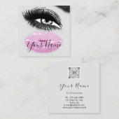 Makeup Lashes Graue Kiss Lips Logo QR Code Quadratische Visitenkarte (Vorne/Hinten)