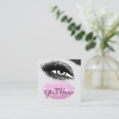 Makeup Lashes Graue Kiss Lips Logo QR Code Quadratische Visitenkarte (Stehend Vorderseite)