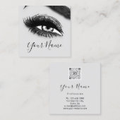 Makeup Lashes Grey Microblade Logo QR Code Quadratische Visitenkarte (Vorne/Hinten)