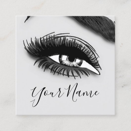 Makeup Lashes Grey Microblade Logo QR Code Quadratische Visitenkarte (Vorderseite)
