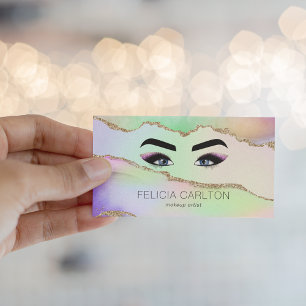 Makeup & Lashes Pastel Rainbow & Gold Glitzer Visitenkarte