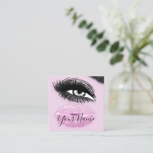 Makeup Lashes Pink Kiss Lips Logo QR Code Quadratische Visitenkarte (Stehend Vorderseite)