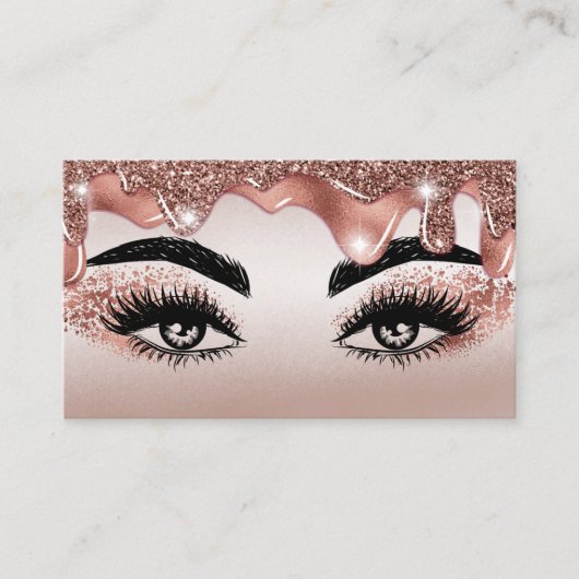 Makeup Lashes Rose Gold Glitzer Tropfen Visitenkarte (Vorderseite)
